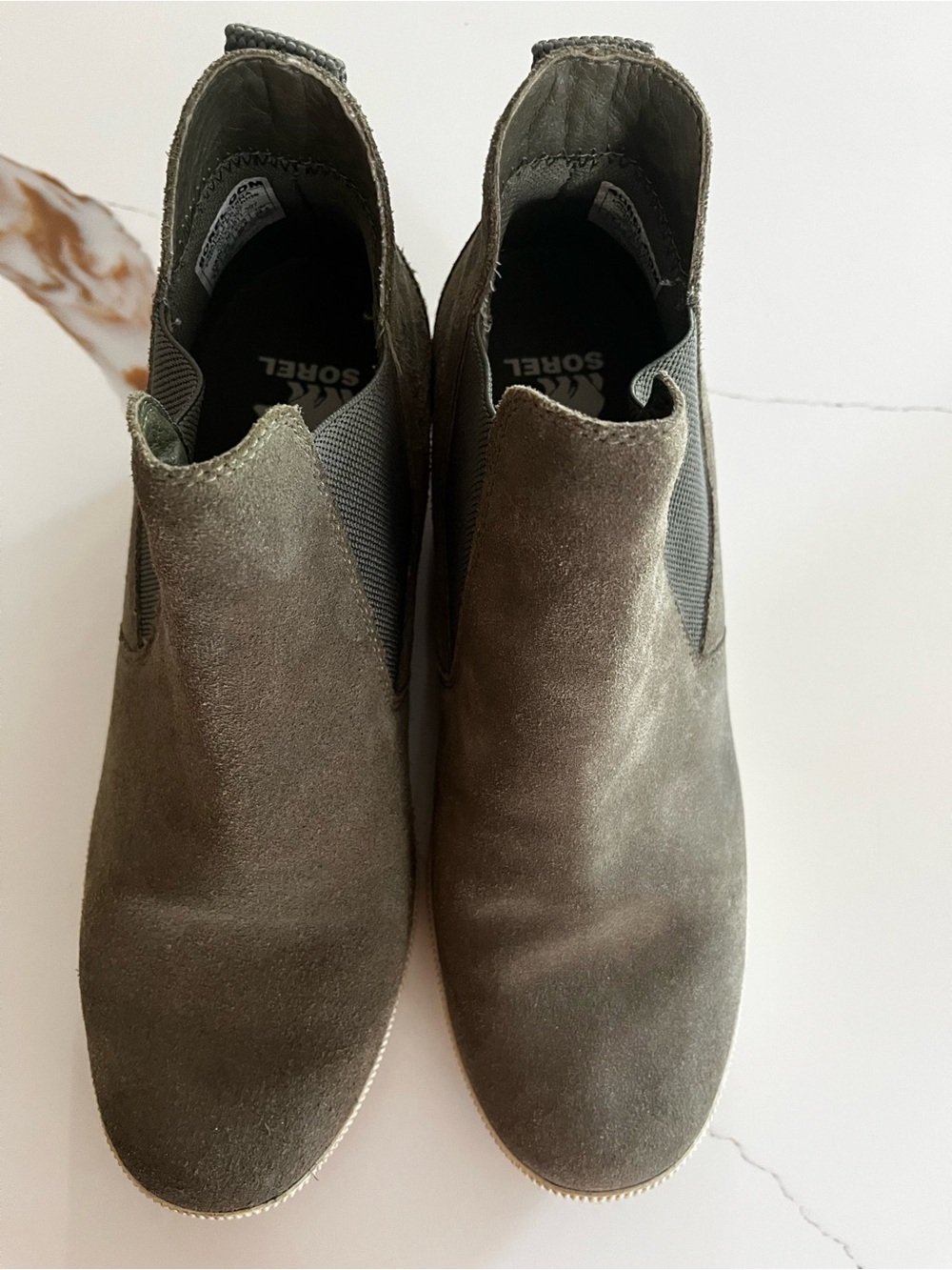 Sorel Olive Green Suede Chelsea Booties